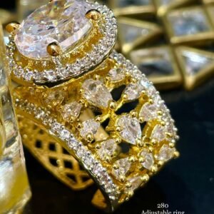 Adjustable Ring, Gold Plated, Next To Real Diamonds