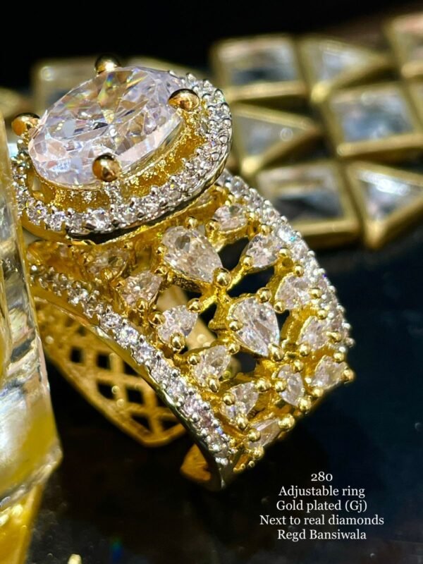 Adjustable Ring, Gold Plated, Next To Real Diamonds