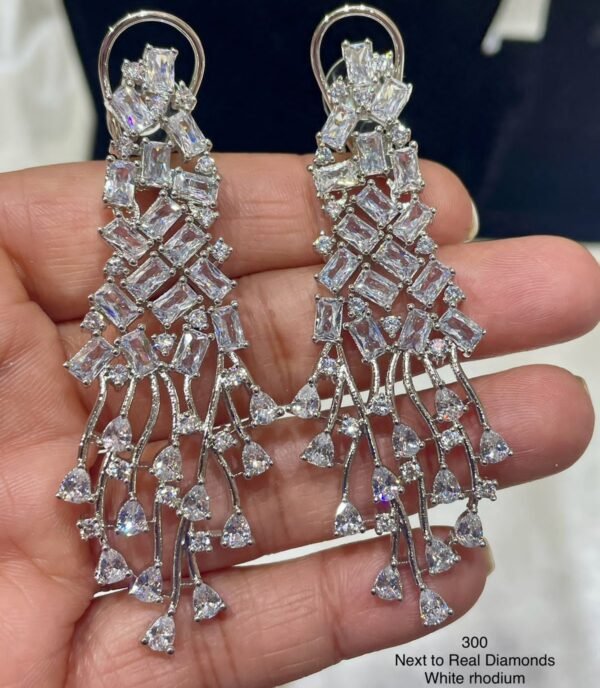 White Rhodium Long Earing