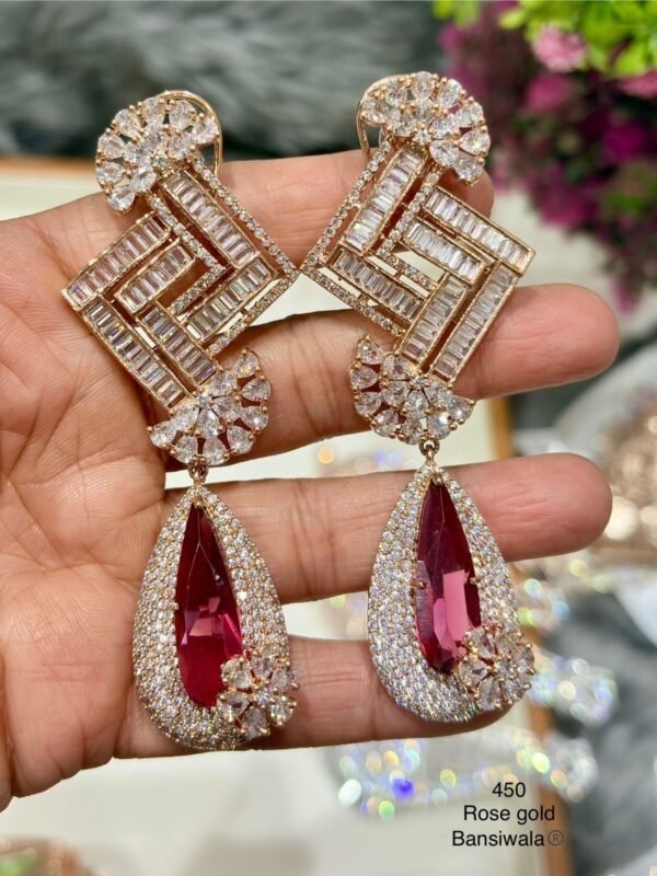 Long CZ Rosegold Earing
