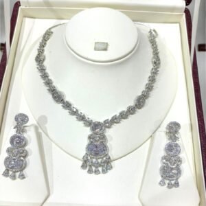 High Quality CZ Silver Polish Necklace Set