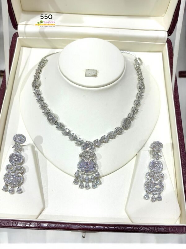 High Quality CZ Silver Polish Necklace Set