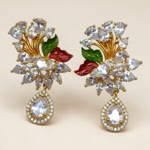Diamond earrings with meenakari work