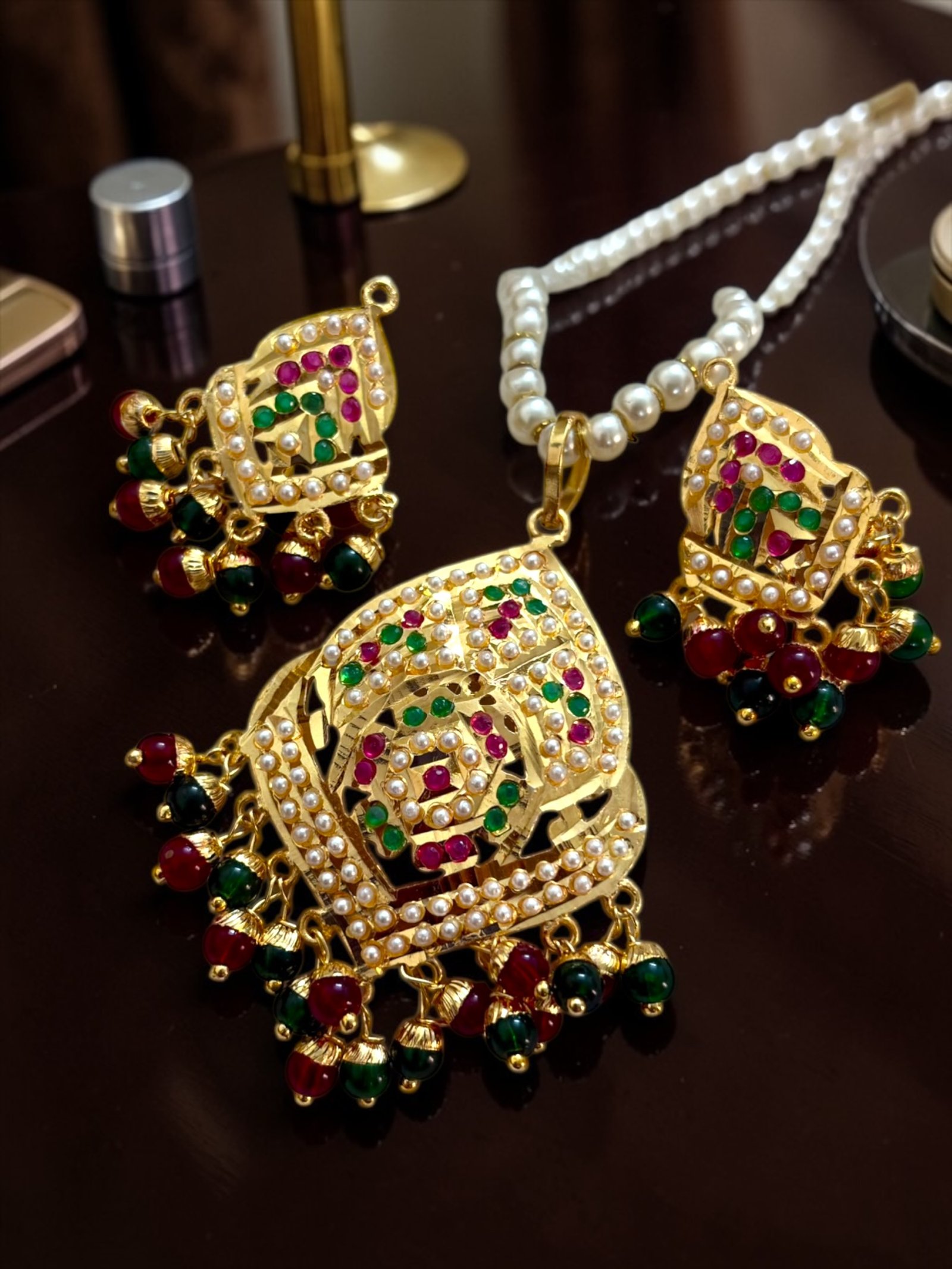 Jadau Gold Plated Pendant Set