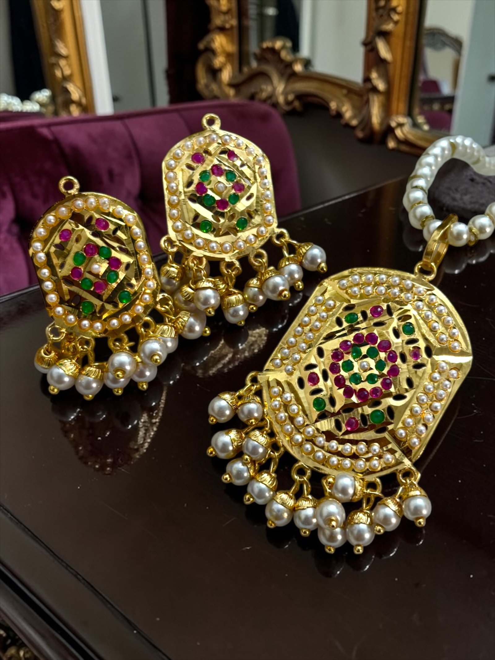 Jadau Gold Plated Pendant Set