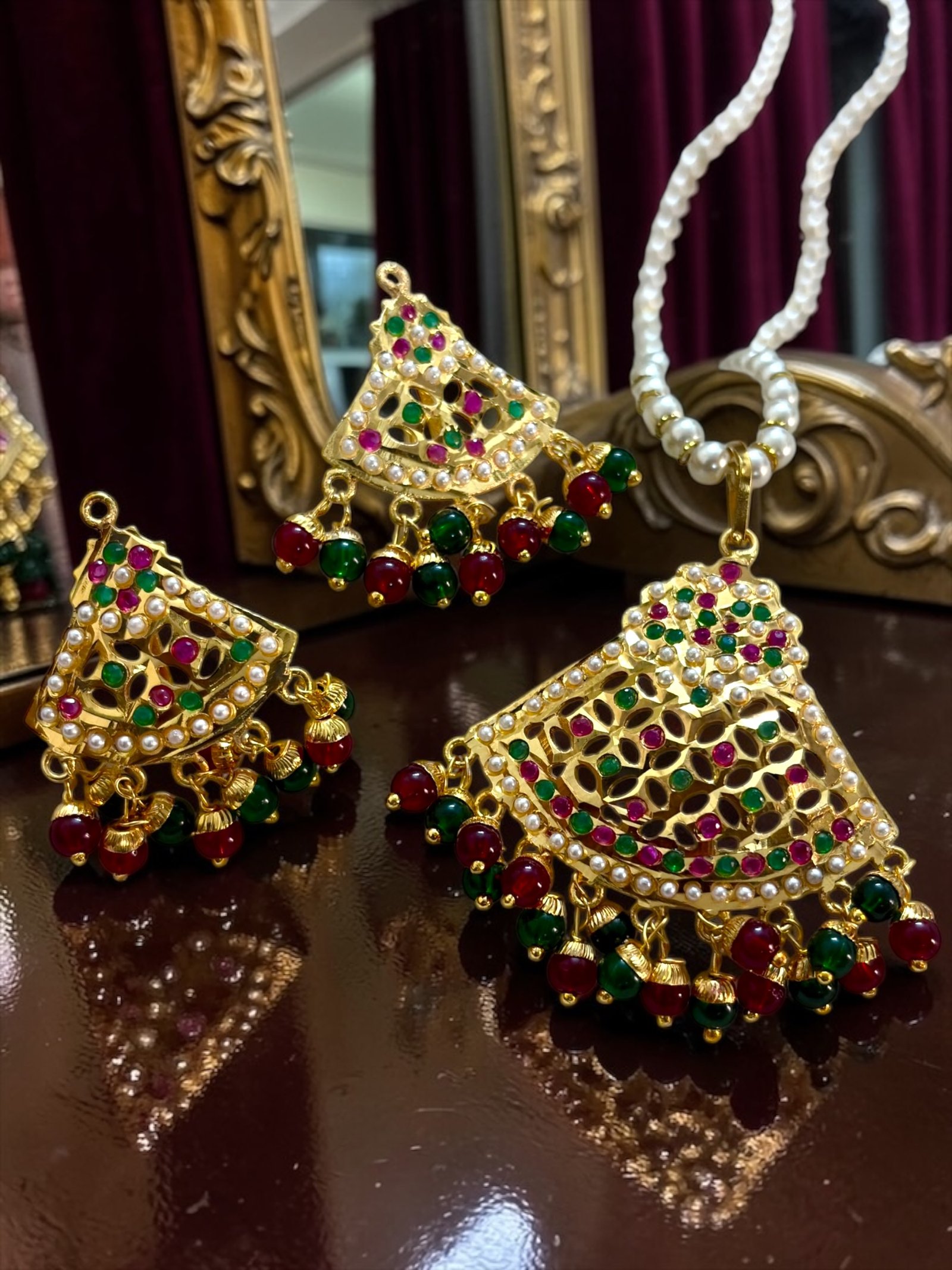 Jadau Gold Plated Pendant Set